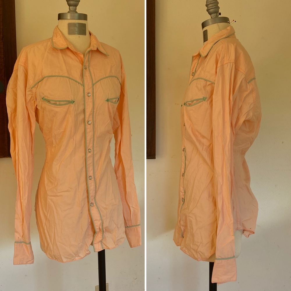 1970s Pink Western Blouse, Size M, snap up